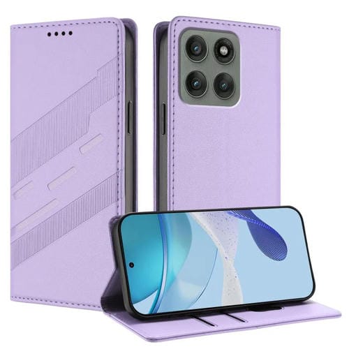 Funda de cuero retro con relieve para Motorola Edge 60 Pro (morado claro)