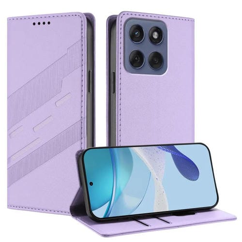 Funda de cuero retro con relieve para Motorola Moto G56 5G (morado claro)