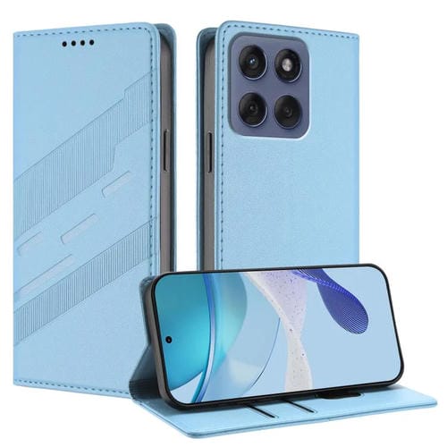Funda de cuero retro con relieve para Motorola Moto G56 5G (azul claro)