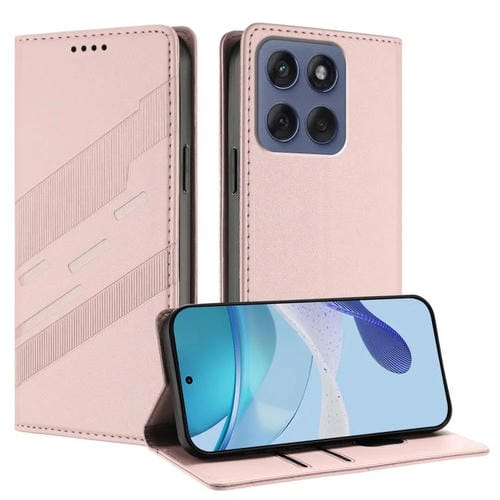 Funda de cuero retro con relieve para Motorola Moto G86 5G (rosa)