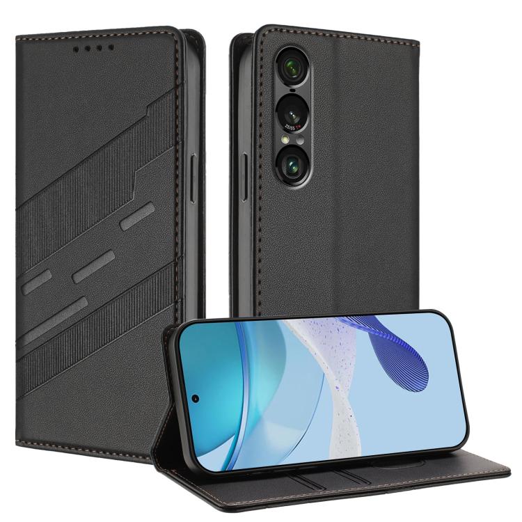 Funda de cuero retro con relieve para Sony Xperia 1 VII (negro)