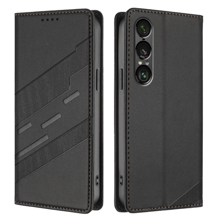 Funda de cuero retro con relieve para Sony Xperia 1 VII (negro)