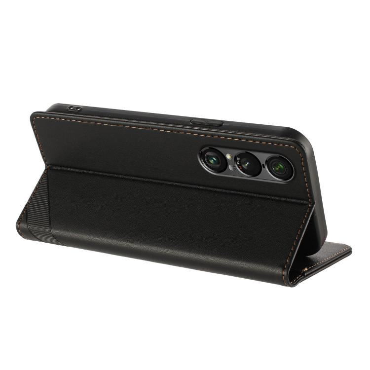 Funda de cuero retro con relieve para Sony Xperia 1 VII (negro)