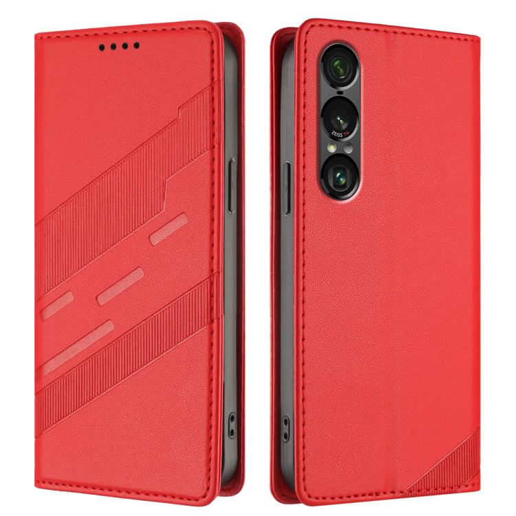 Funda de cuero retro con relieve para Sony Xperia 1 VII (rojo)