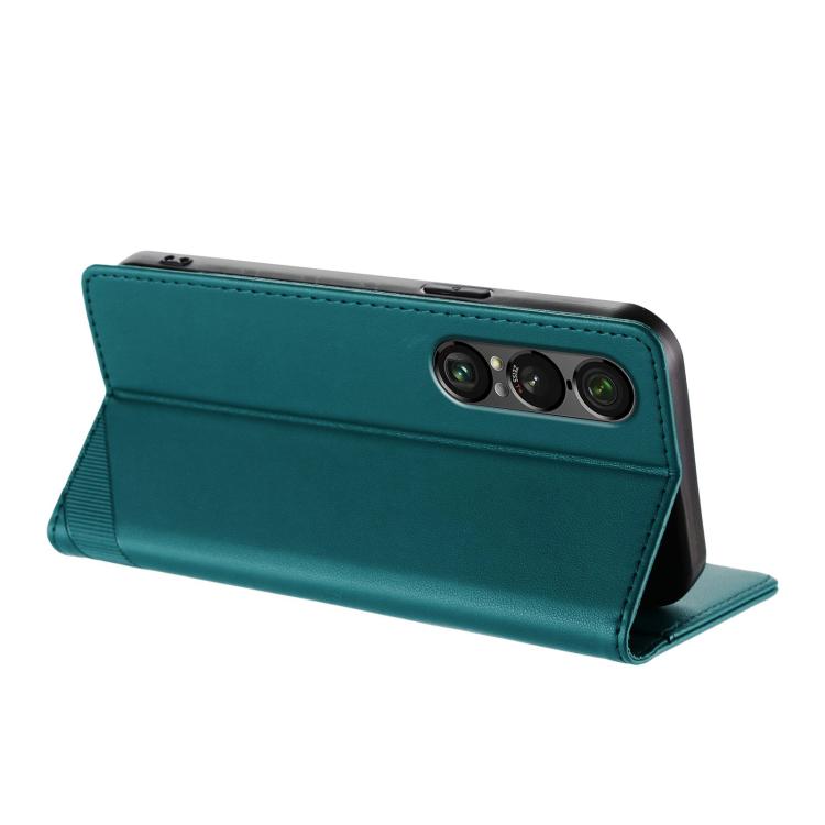 Funda de cuero retro con relieve para Sony Xperia 1 VII (verde oscuro)