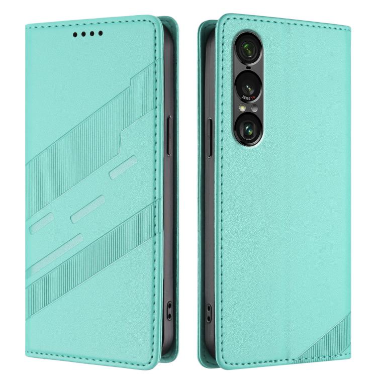 Funda de cuero retro con relieve para Sony Xperia 1 VII (verde menta)