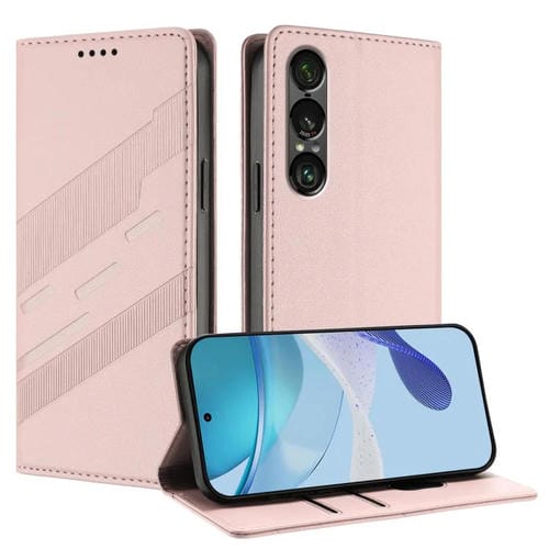 Funda de cuero retro con relieve para Sony Xperia 1 VII (rosa)