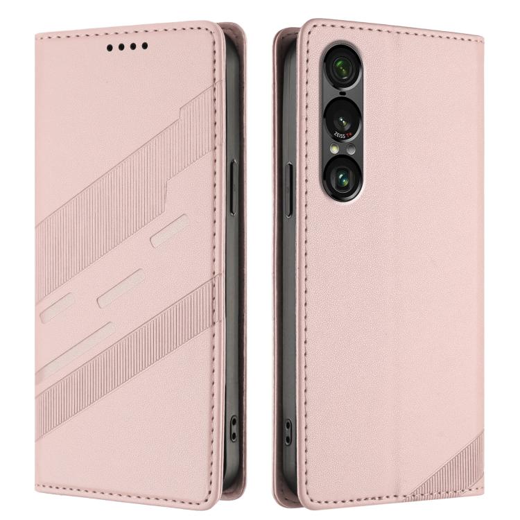 Funda de cuero retro con relieve para Sony Xperia 1 VII (rosa)