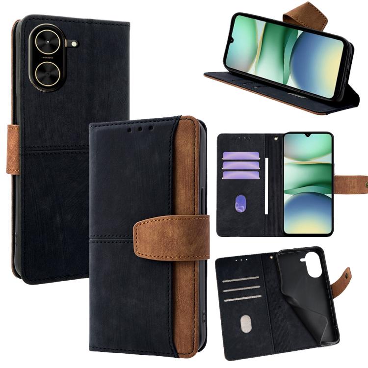Funda de cuero con costuras de color y bloqueo RFID para Redmi A5 4G (171,7 mm) (negro)