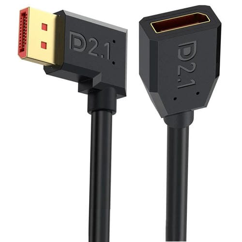 Cable Adaptador de Extensión Displayport DP2.1 Macho a Hembra Codo Izquierdo 52 Gbps 16K 30 Hz 50 cm (Negro)