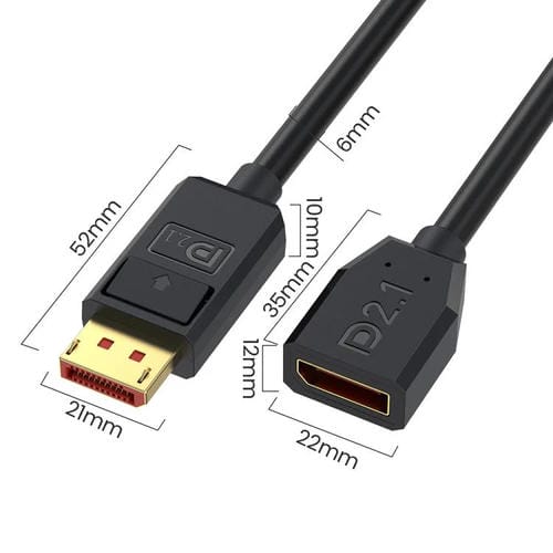 Cable Adaptador Extensión DisplayPort DP2.1 Macho a Hembra 52 Gbps 16K 30 Hz 50 cm (Negro)