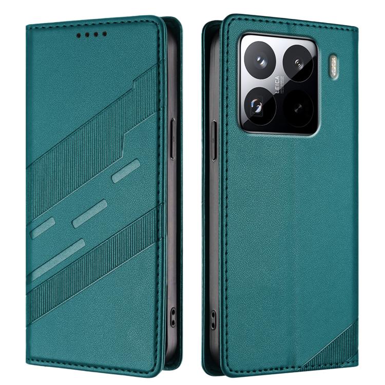Funda de cuero retro con relieve para Xiaomi 15S Pro (verde oscuro)