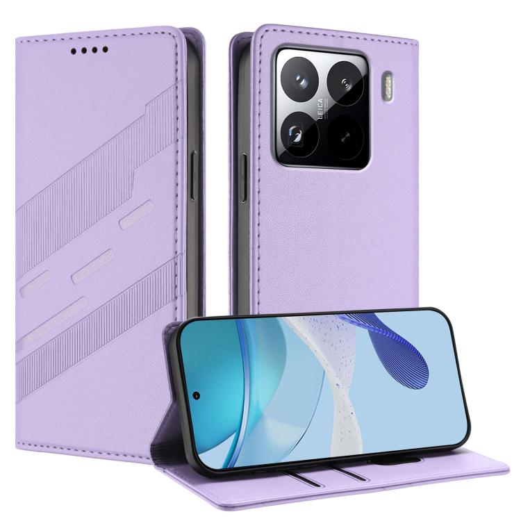 Funda de cuero retro con relieve para Xiaomi 15S Pro (morado claro)