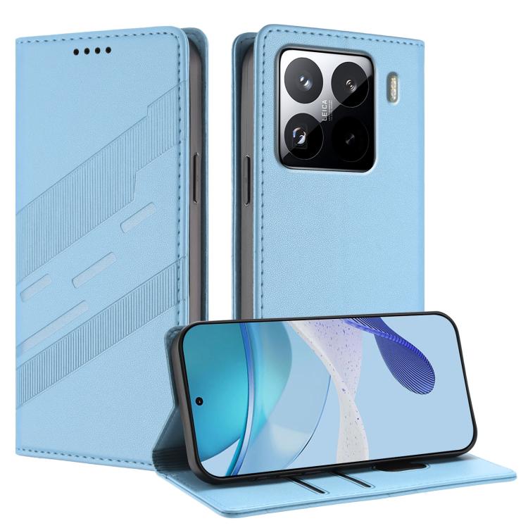 Funda de cuero retro con relieve para Xiaomi 15S Pro (azul claro)