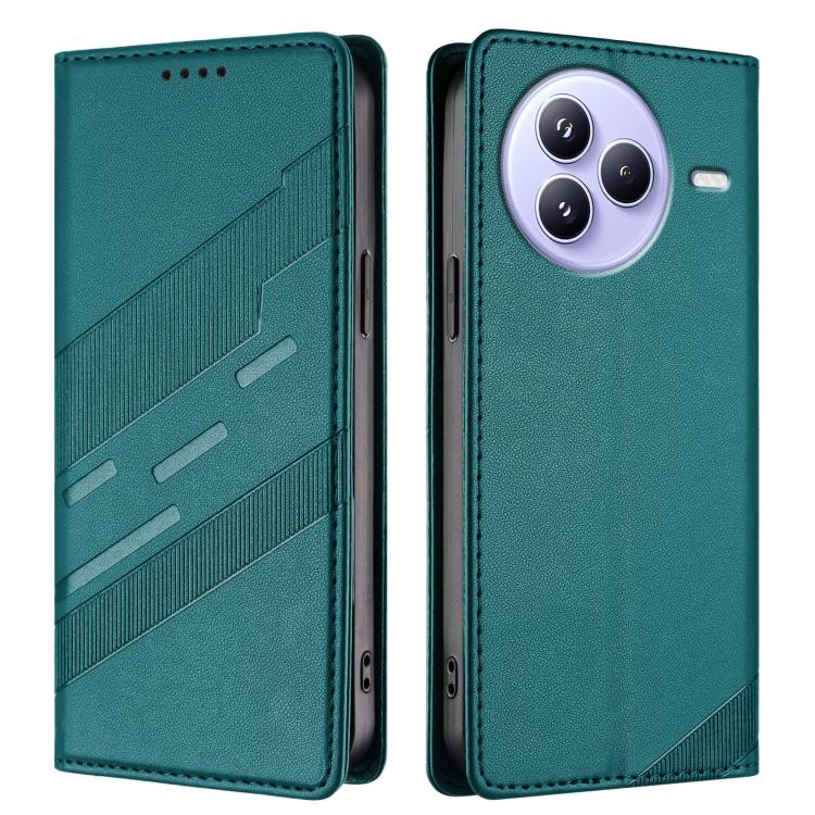 Funda de cuero retro con relieve para Xiaomi Civi 5 Pro (verde oscuro)