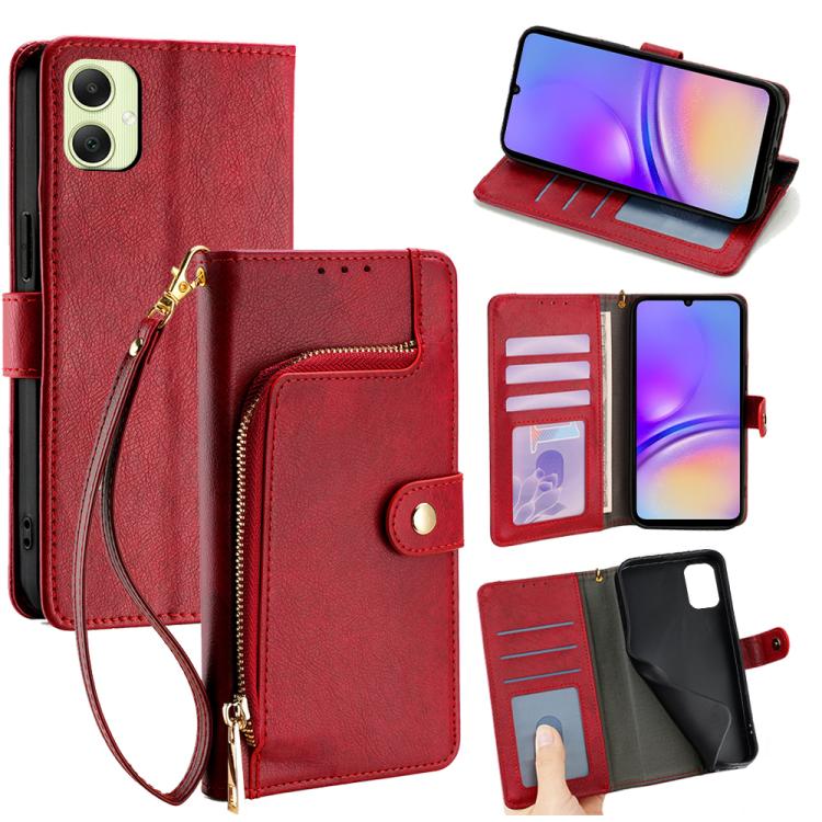 Funda de cuero con cremallera para Samsung Galaxy A05 4G (roja)