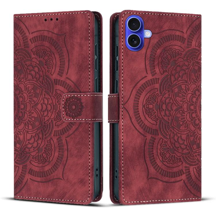 Funda de cuero retro esmerilado con relieve de mandala para iPhone 17 (roja)