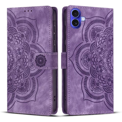 Funda de cuero retro esmerilado con relieve de mandala para iPhone 17 (morado)