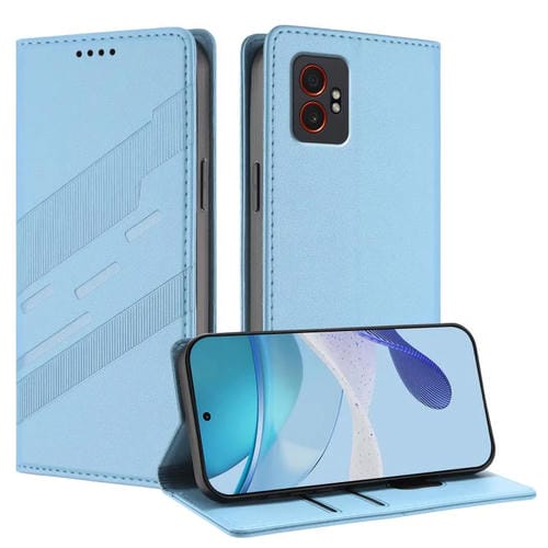 Funda de cuero retro con relieve para Samsung Galaxy XCover 7 Pro (azul claro)