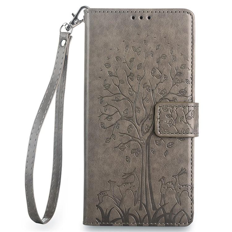 Funda de piel con relieve de árbol y ciervo para Redmi A5 4G (171,7 mm, gris)