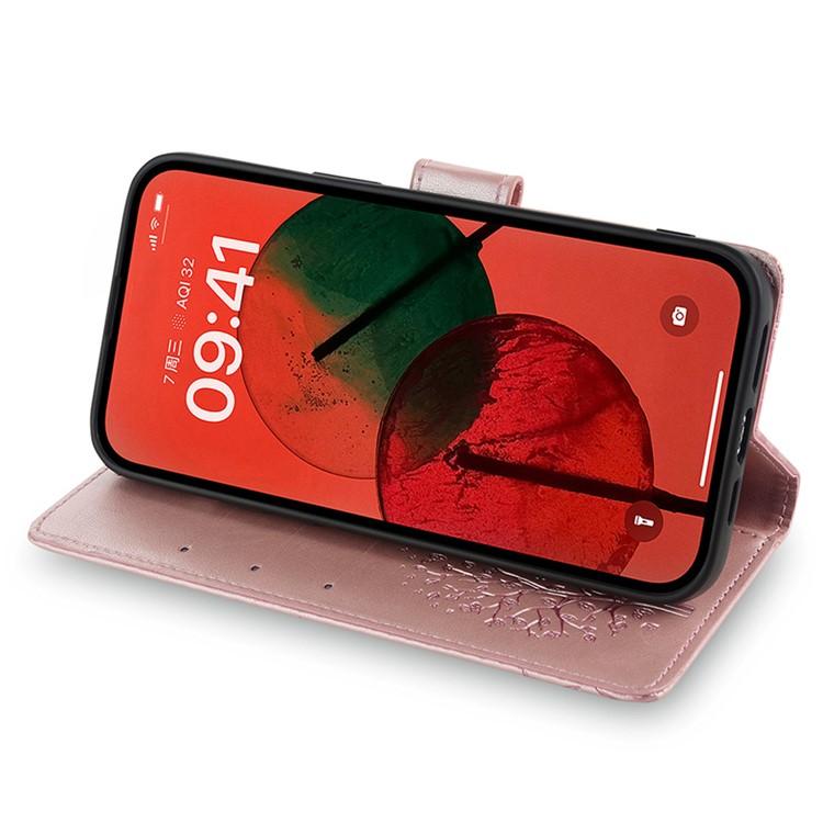 Funda de cuero con relieve de árbol y ciervo para Redmi Note 14S 4G (oro rosa)