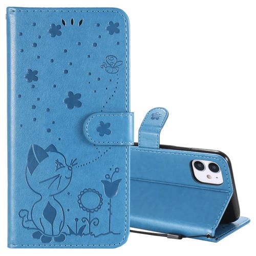 Funda de Cuero Cat Bee para iPhone 11 con Tapa Horizontal, Soporte, Ranuras para Tarjetas y Billetera (Azul)