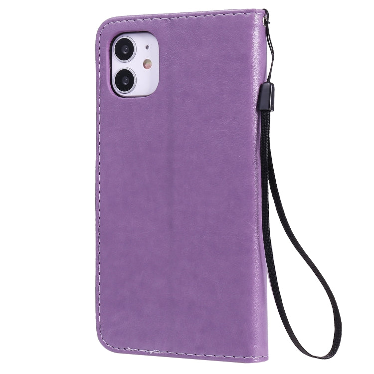 Funda de Cuero iPhone 11 Cat Bee Patrón En Relieve Tapa Horizontal Soporte Ranuras para Tarjetas Billetera (Púrpura)
