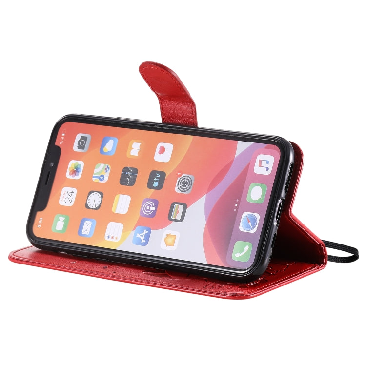 Funda de Cuero iPhone 11 Pro Cat Bee Patrón En Relieve Tapa Horizontal Soporte Ranuras Tarjetas Billetera (Rojo)