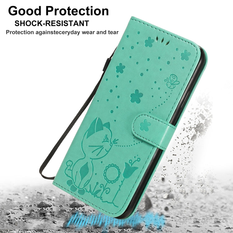 Funda de Cuero iPhone 11 Pro Max Cat Bee Patrón En Relieve Tapa Horizontal Soporte Ranuras Tarjetas Billetera (Azul)