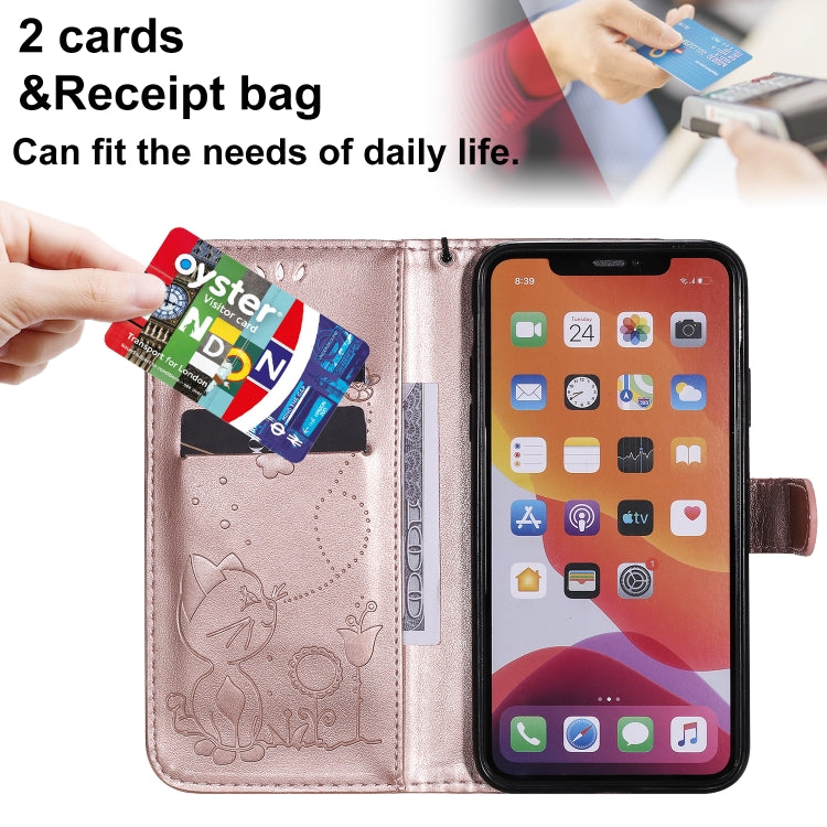 Funda para iPhone 11 Pro Max Cat Bee Cuero con Tapa Horizontal, Soporte y Ranuras para Tarjetas (Oro Rosa)