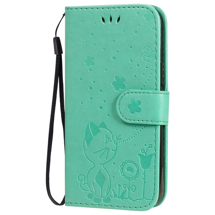 Funda de Cuero para iPhone 12 Mini Cat Bee con Tapa Horizontal, Soporte, Ranuras para Tarjetas y Billetera (Verde)
