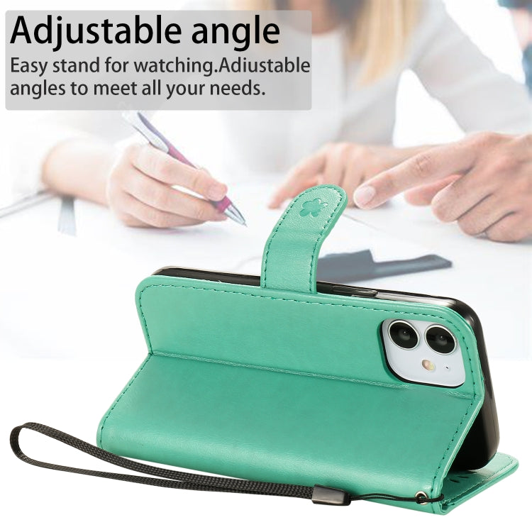 Funda de Cuero para iPhone 12 Mini Cat Bee con Tapa Horizontal, Soporte, Ranuras para Tarjetas y Billetera (Verde)