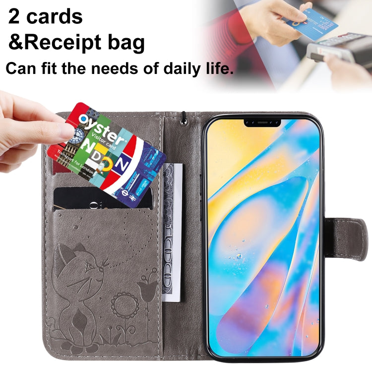 Funda de Cuero Cat Bee para iPhone 12 Mini con Tapa Horizontal, Soporte y Ranuras para Tarjetas (Gris)