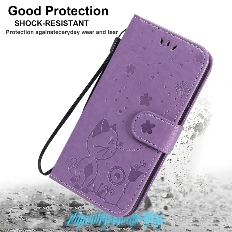 Funda de Cuero iPhone 12 Mini Cat Bee Patrón En Relieve Tapa Horizontal Soporte Ranuras Billetera (Oro Rosa)