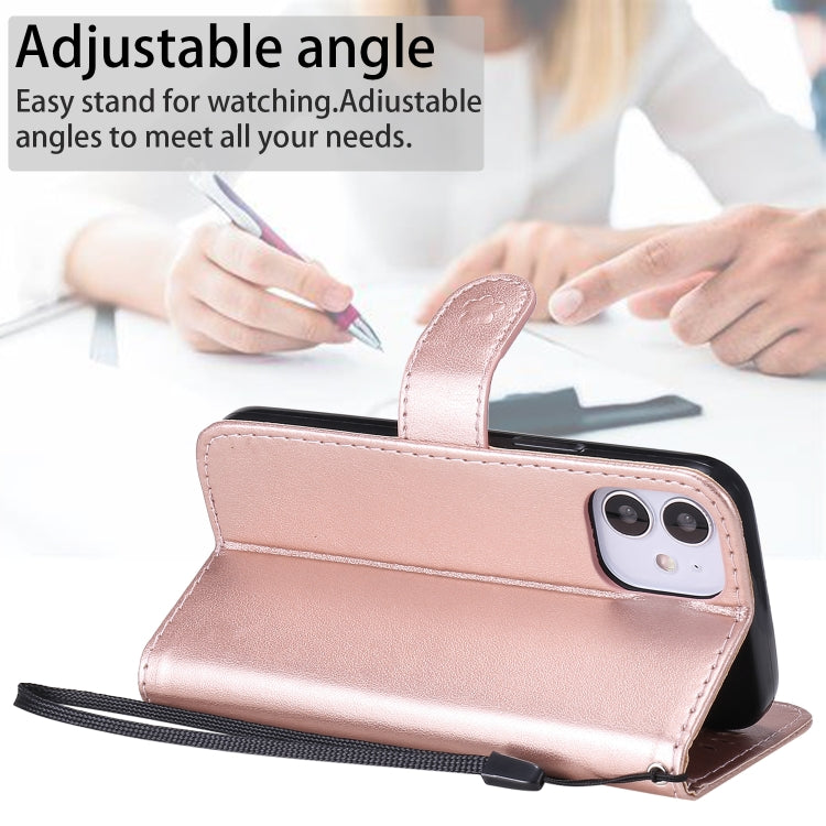 Funda de Cuero iPhone 12 Mini Cat Bee Patrón En Relieve Tapa Horizontal Soporte Ranuras Billetera (Oro Rosa)
