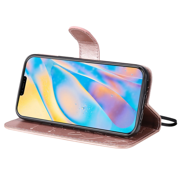 Funda de Cuero iPhone 12 Mini Cat Bee Patrón En Relieve Tapa Horizontal Soporte Ranuras Billetera (Oro Rosa)