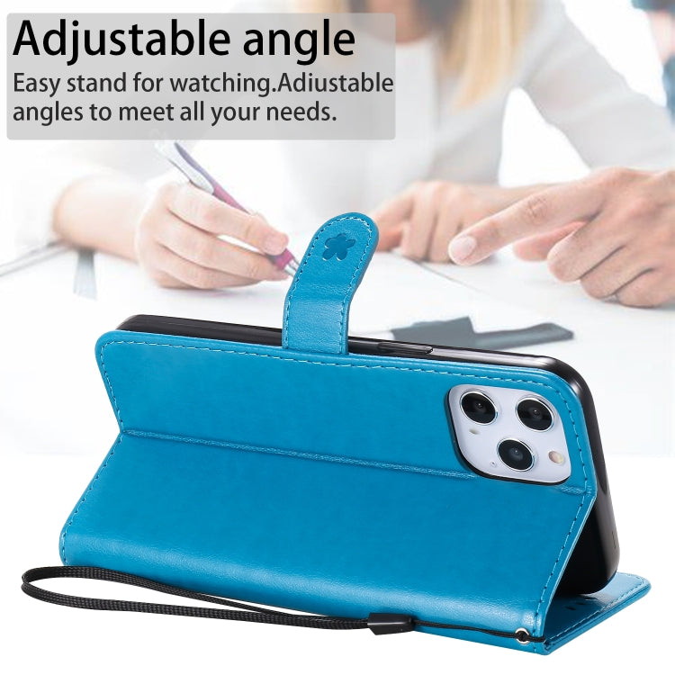 Funda de Cuero iPhone 12 Pro Max Cat Bee Patrón en Relieve Tapa Horizontal Soporte Ranuras Tarjetas Billetera (Azul)