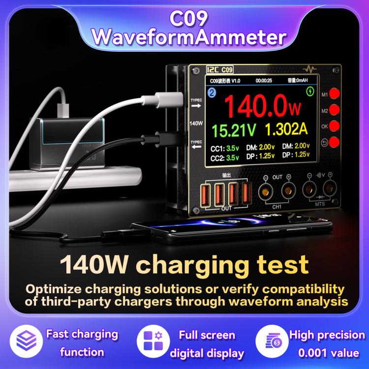 Digital Amperemeter Wellenform I2C C09 Lasterkennung und Spannungsmessung mit Erweiterungsplatine