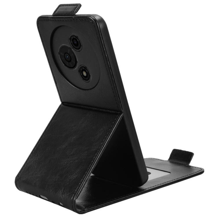 Funda magnética vertical de cuero con hebilla para TCL 605 (negra)