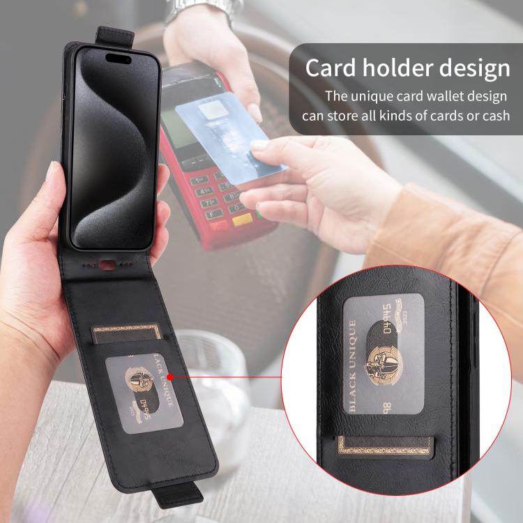Funda magnética vertical de cuero con hebilla para TCL 605 (negra)