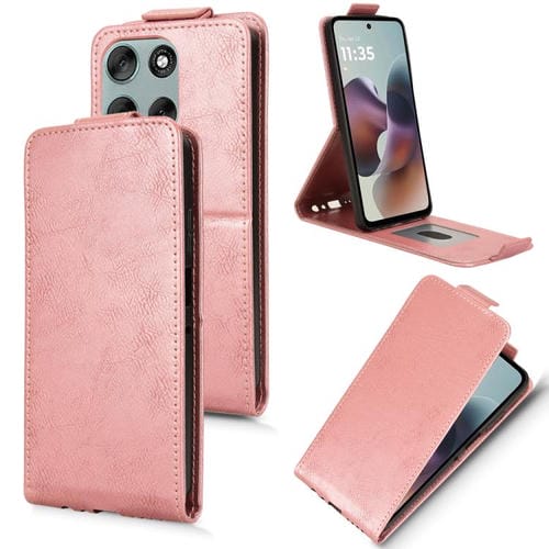 Funda magnética de cuero con tapa vertical y hebilla para Motorola Moto G56 5G (oro rosa)