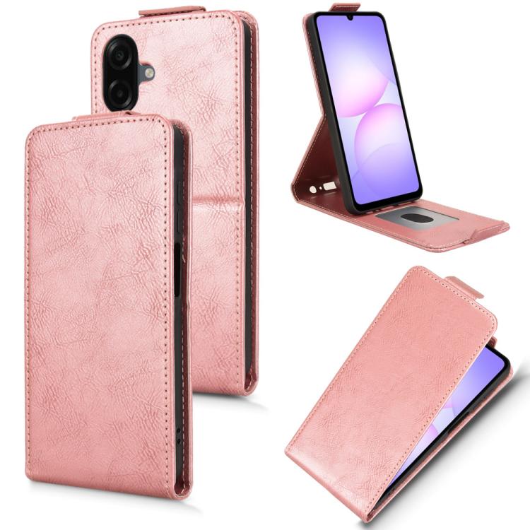 Funda magnética de cuero con tapa vertical y hebilla para Samsung Galaxy A07 4G (oro rosa)