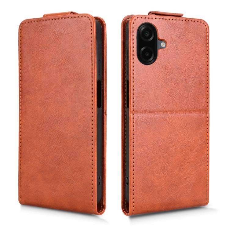 Funda magnética de cuero con tapa vertical y hebilla para Samsung Galaxy A07 4G (marrón)