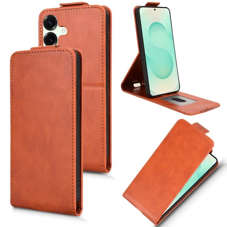 Funda magnética de cuero con tapa vertical y hebilla para Samsung Galaxy S25 FE 5G (marrón)