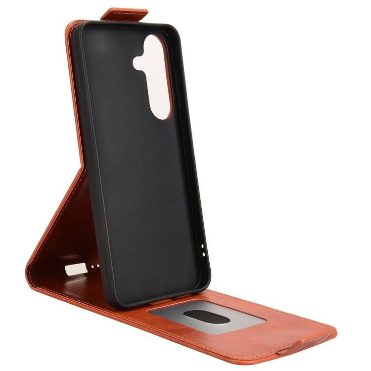 Funda magnética de cuero con tapa vertical y hebilla para Samsung Galaxy S25 FE 5G (marrón)