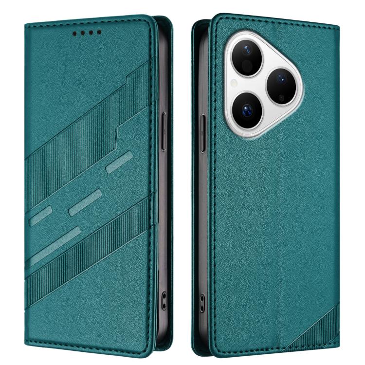 Funda de cuero retro con relieve para Huawei Pura 80 (verde oscuro)