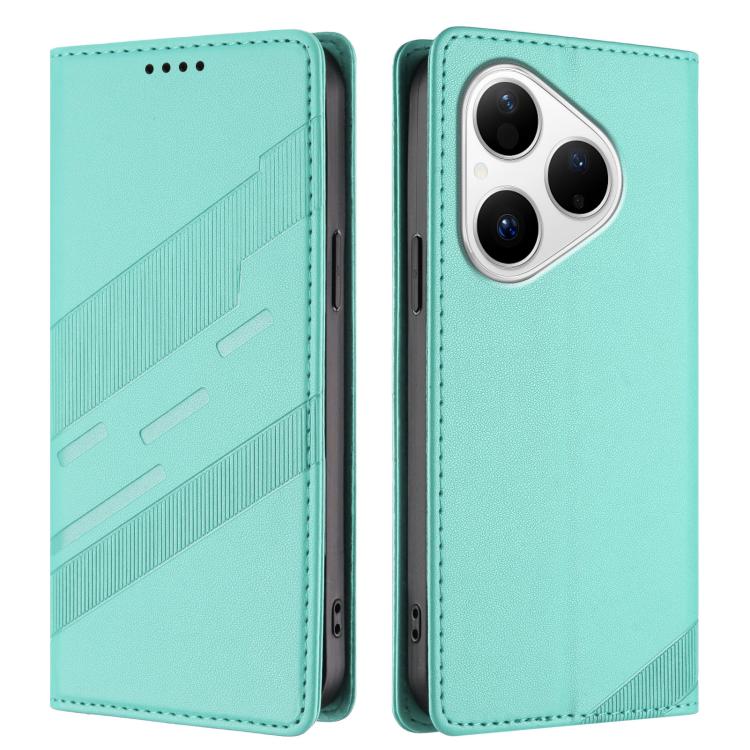Funda de cuero retro con relieve para Huawei Pura 80 (verde menta)