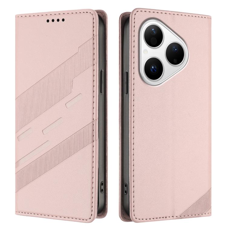Funda de cuero retro con relieve para Huawei Pura 80 (rosa)