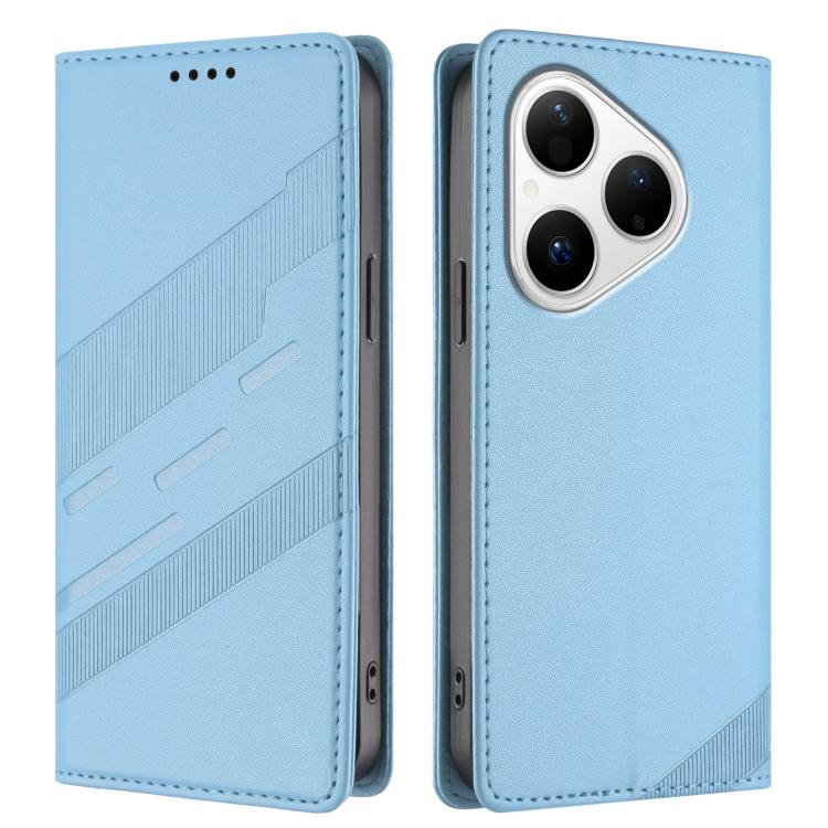Funda de cuero retro con relieve para Huawei Pura 80 (azul claro)