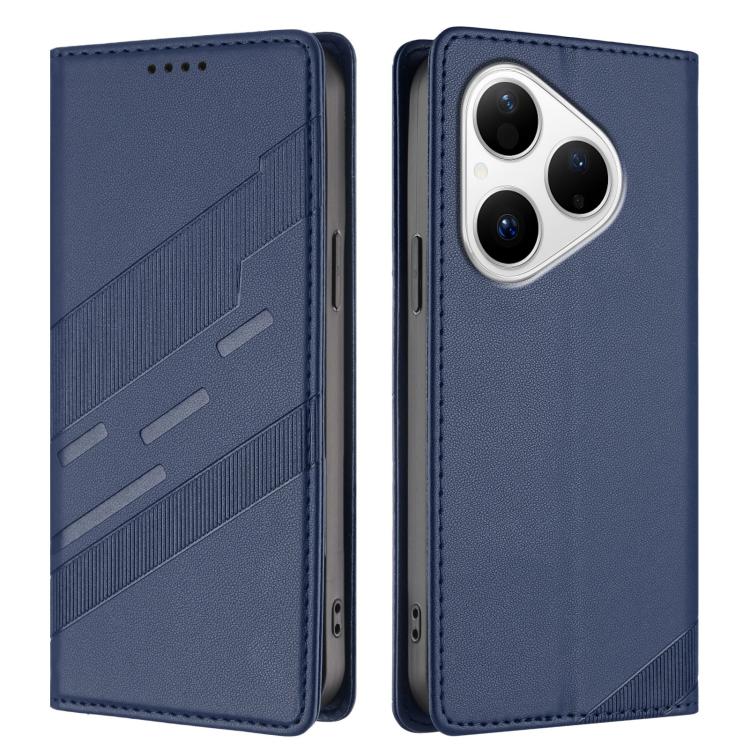 Funda de cuero retro con relieve para Huawei Pura 80 (azul oscuro)